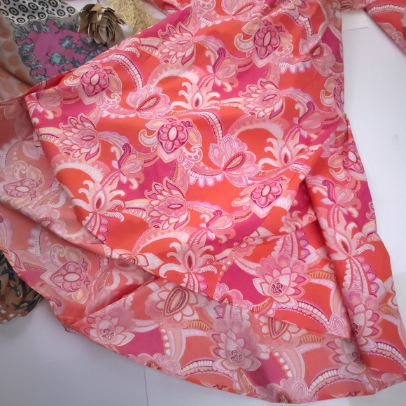 New Talbots Pocketed Belted Pink Floral Maxi Shirt Dress Sz 14 - Picture 4 of 8